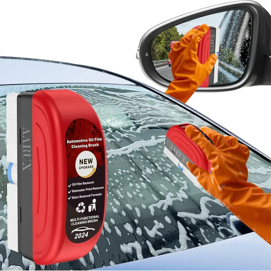 Car Windshield Cleaning Brush | Removes Oil Film, Water Spots, Grease & Wiper Marks